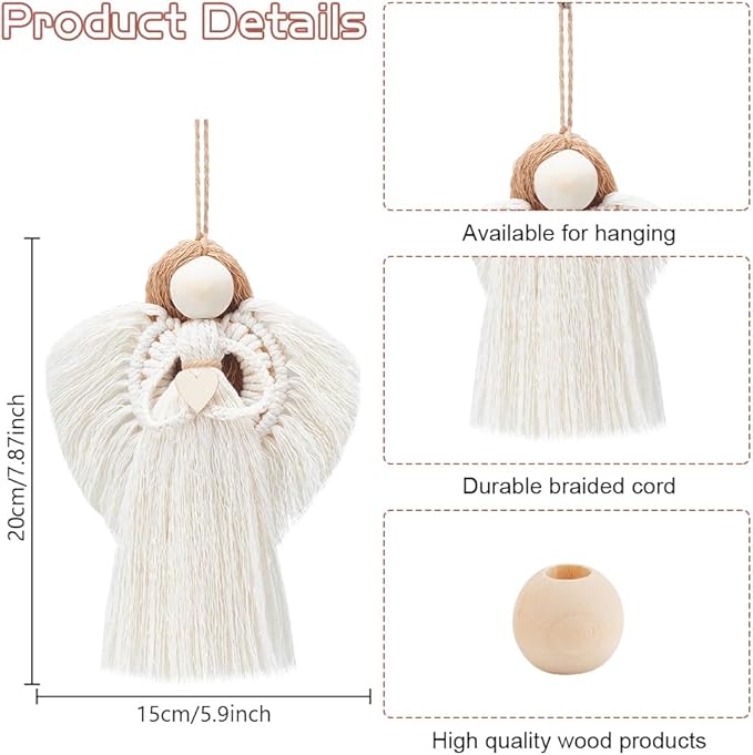 FREEBLOSS 4 Set Beginners Macrame Kit DIY Macrame Angel Kit DIY Macrame Kit for Beginners with Instructions Boho Angel Decor Adults Craft Kit for Adults Christmas Gift