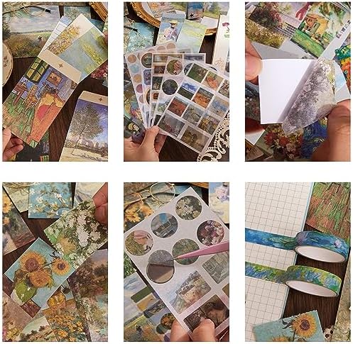 Scrapbooking Supplies Kit Plus 480Pcs, Vintage Van Gogh Oil Painting Aesthetic Scrapbook Kit for Bullet Junk Journal, DIY Journaling Supplies, Stationery, A5 Grid Notebook, Craft Gift Kid Girl - Image 3