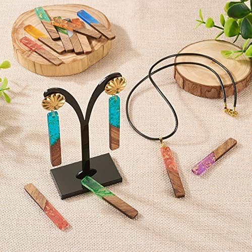 FASHEWELRY 20Pcs Resin Wood Earring Charms Rectangle Wooden Earring Blanks Bar Boho Charms for Jewelry Making Wooden Earring Pieces with Gold Foil - Image 2