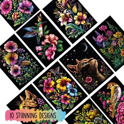 Scratch Art Book for Adults - Floral Series, 10 Rainbow Art and Crafts for Adults - Image 3