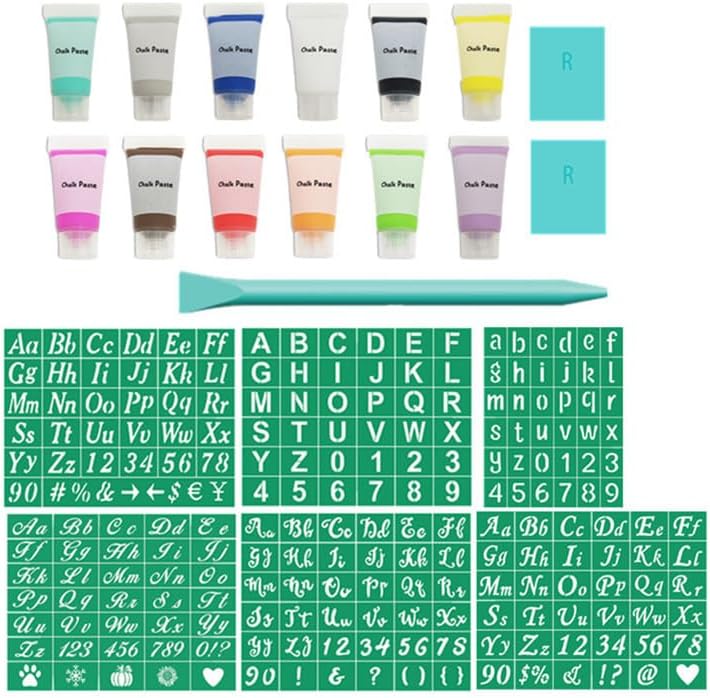 JAJADO Silk Screen Stencils Letters Stencils Numbers Chalk Paste Starter Kits 20 Pcs, Adhesive Screen Printing Stencils Mesh Transfers Chalk Paint for Craft Stencils Painting on Wood DIY T-Shirt Card by JAJADO