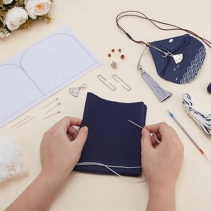 ORIGACH DIY Sashiko Coin Purse Kit with Instruction for Beginners Adults Easy Waves Sashiko Kit with Stamped Pattern Japanese Sashiko Embroidery Bag DIY Sewing Bag Gifts for Friends Mums