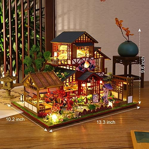 GuDoQi DIY Miniature Dollhouse Kit, 1:24 Scale Tiny House with Music Plant, Model Craft Kit for Adults, Great Handmade Gift for Birthday Christmas Day, Japanese Villa Courtyard - Image 2