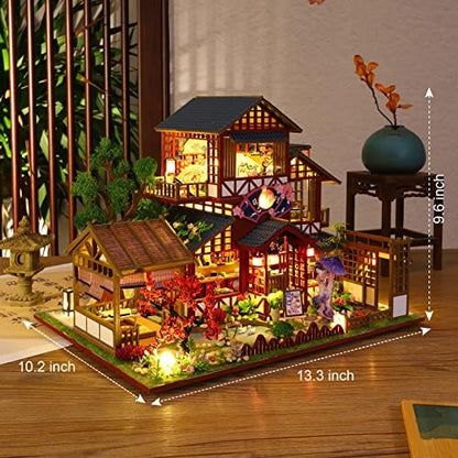 GuDoQi DIY Miniature Dollhouse Kit, 1:24 Scale Tiny House with Music Plant, Model Craft Kit for Adults, Great Handmade Gift for Birthday Christmas Day, Japanese Villa Courtyard - Image 2