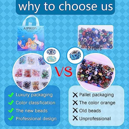 Aipridy 200 Pcs Large Hole European Beads, Craft Supplies Kit, Assorted Mixed Color Lampwork Spacer Beads for DIY Bracelet Jewelry Making (200, Mixed Pack by Style(12)) - Image 4