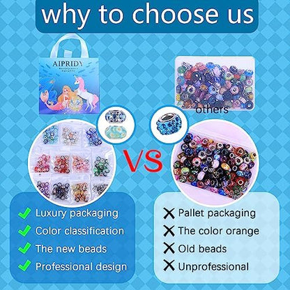 Aipridy 200 Pcs Large Hole European Beads, Craft Supplies Kit, Assorted Mixed Color Lampwork Spacer Beads for DIY Bracelet Jewelry Making (200, Mixed Pack by Style(12)) - Image 4