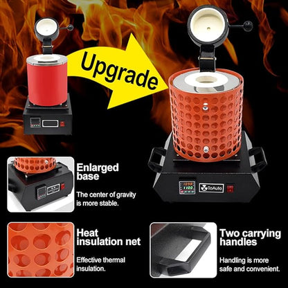 TOAUTO Upgraded Gold Melting Furnace TGF3000-V1.1, 1+3 KG Electric Digital Smelting Furnace 1400W 2100F PID Smelter Kiln Kit Casting Refining Jewelry Precious Metals Gold Silver Copper Aluminum (110V)