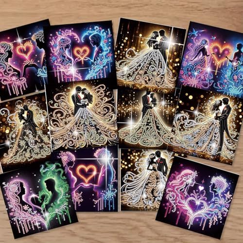 12 Pack Diamond Painting Greeting Cards Kit with Envelopes, 5D DIY Romantic Couple Love Heart Diamond Art Cards, Anniversary Valentines Day Wedding Cards for Adults Him Her Couples - Image 5