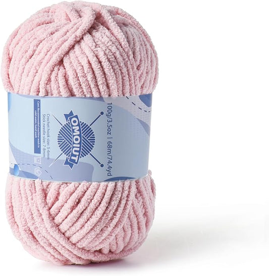 Chunky Chenille Yarn for Crocheting，Baby Yarn for Crocheting Soft Blankets，Bulky Yarns for Crochet Amigurumi，100g (74.3yds) Fluffy Velvet Yarns for Hand Knitting (Pink)