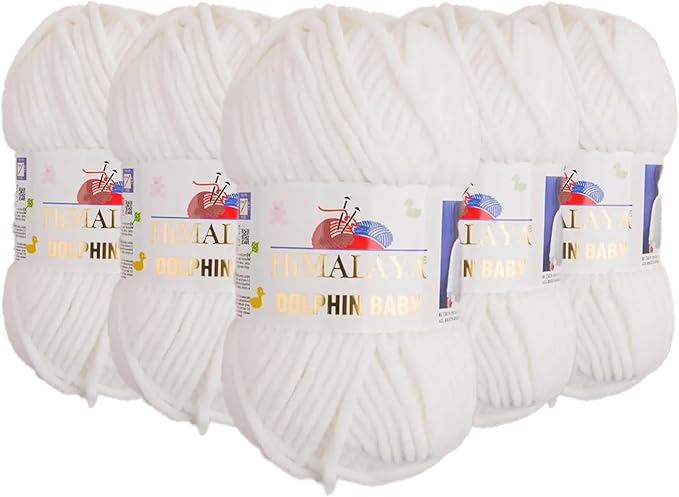 5 Skein/Pack Himalaya Dolphin Baby Chenille Yarn, Each Ball 100 gr (3.5 oz), 120 m (132 Yards), 100% Polyester, Super Bulky Baby Blanket Velvet Amigurumi Yarn, 80363 - Off White