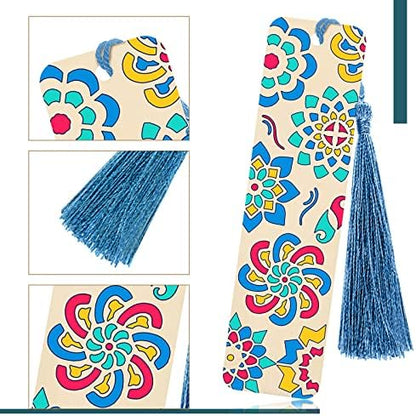 TaoBary 92 Pcs 6 x 2 Inch Floral Wood Bookmark Making Kit Includes 36 Unfinished Blank Bookmarks 36 Tassels 20 Templates, Back to School DIY Painting Craft for Home Class Holiday Teachers Gift - Image 3