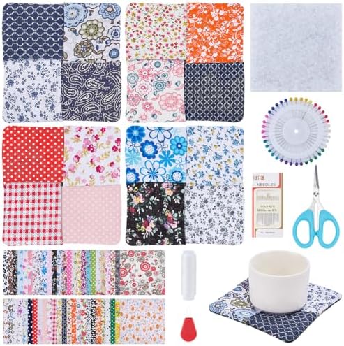 WEBEEDY 4 Sets DIY Square Quilting Coaster Kits with Video Tutorial for Adult Beginner, Cotton Fabric Quilt Kit with 50 Styles Quilting Fabric, DIY Patchwork Sewing Craft Quilt Coaster Making Kit by WEBEEDY