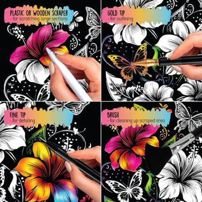 Scratch Art Book for Adults - Floral Series, 10 Rainbow Art and Crafts for Adults - Image 5