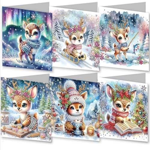 Christmas DIY Diamond Greeting Cards Set, 5D DIY Diamond Art Painting Christmas Style Greeting Card, DIY Christmas Card Making Kits for Family Friends Handmade Gift-#23-Deer by Unknown