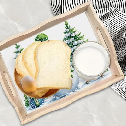 DoxQcs DIY Diamond Art Wooden Food Tray with Handle Diamond Painted Table Decoration Tray for Breakfast Bar Dinner Table Diamonds Art Painting for Beginners-Snowman