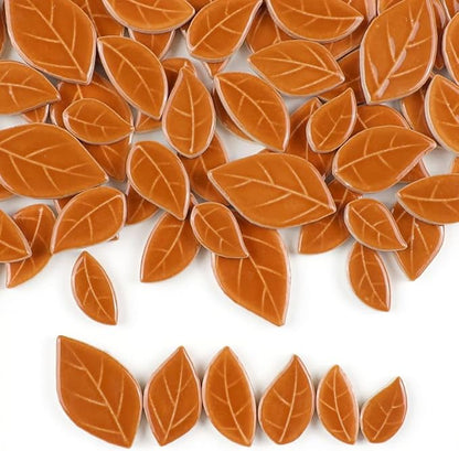 500g/1.1lb Leaf-Shaped Ceramic Mosaic Tiles,Ceramic Mosaic Pieces for Crafts,Mosaic Tiles for Home Decoration or DIY Crafts,Mosaic Making Supplies. (Caramel Color)