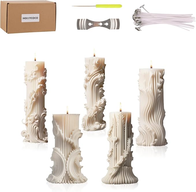 Roma Pillar Silicone Candle Mold with Wick Pin and 50 Wicks Epoxy Wax Molds Silicone Shapes Taper Mold for Candle Craft Making Gift Decoration