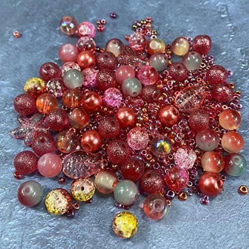 Assorted Glass Resin Beads Multi Size Colors Smooth Cracked Gravel Millet Spacer Beads for Bracelets Necklace Earring DIY Jewelry Making Craft(Rouge Red Series) - Image 5