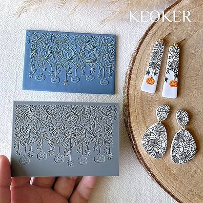 Keoker Polymer Clay Texture Sheet Halloween, Halloween Clay Texture Mat for Making Earrings Jewerly - Image 3