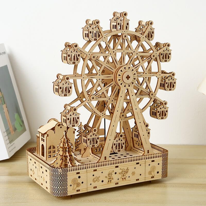 3D Wooden Puzzles for Adults 183pcs LED Light Music Ferris Wheel DIY Wooden Assembly Kit for Teens Home Decor - Image 2