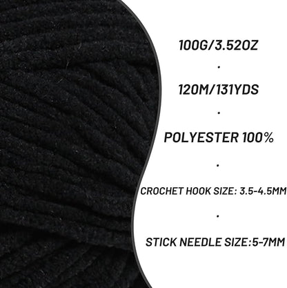 Plush Chunky Chenille Yarn for Crocheting, Soft Fluffy Velvet Yarn for Crocheting Amigurumi, Fuzzy Baby Blanket Knitting 200g/262yds Bulky(2 Black)