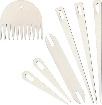 7 Pcs Wood Hand Loom Stick Set, Weaving Tools with 5 Wooden Weaving Crochet Needles, 1 Wooden Shuttle and Wood Weavings Comb for Knitted DIY Crafts Supplies