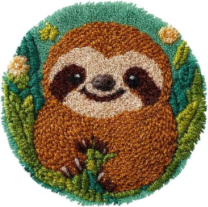 Latch Hook Rug Kit Cute Sloth with Green Color Easy for Beginners Round Shape Carpet Crochet Yarn Craft Mini Rug DIY Hook and Latch Little Tapestry for Home Decor 30x30cm-6 by Unknown