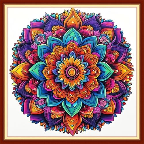 Redxing Stamped Cross Stitch Kits Embroidery kit for Beginners Adults Full Range of Embroidery Patterns Starter Kits DIY Printed Cross Stitch Kits Needlepoint Kits 11CT-Colorful Mandala 18x18 inchs by RedxingStampedCrossStitchK