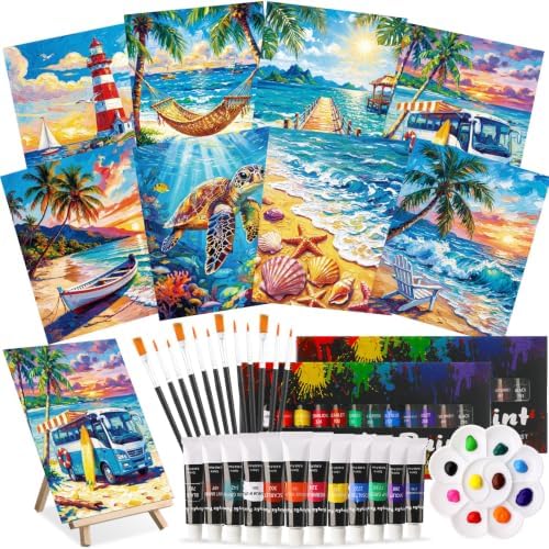 Cholemy 36 Pcs Paint and Sip Kit Gift for Adults 8''x10'',Seaside Scenery by Cholemy