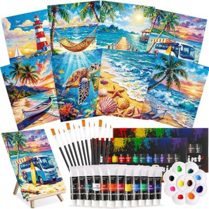 Cholemy 36 Pcs Paint and Sip Kit Gift for Adults 8''x10'',Seaside Scenery by Cholemy