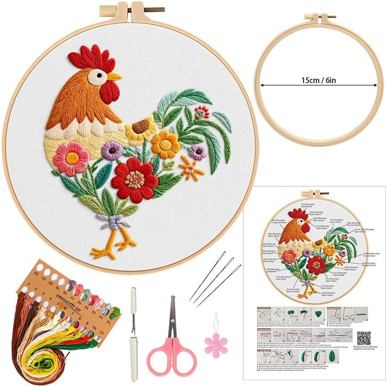 Haootadiy Beginner Embroidery Kit for Adults, Easy Cross Stitch Kit for Beginners and Adults, Full Embroidery Hoop Kit with Needles and Thread Included (Pattern 12) - Image 2