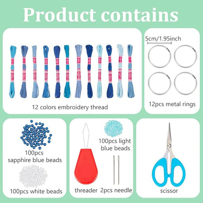 INFUNLY 12PCS DIY Small Dream Catcher Kit Handmade Blue Dreamcatcher for Adult Beginners DIY Mini Hanging Ornament Starter Making Kit for Bedroom Car Mirror Keychain bag Bohemian Decoration Craft Gift