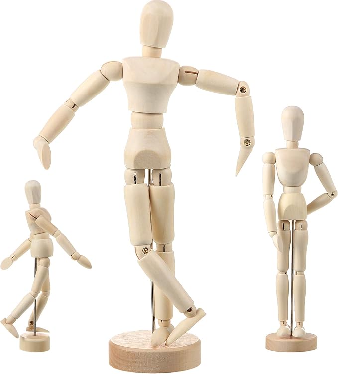 Sumind 3 Pack 12 8 5.5 Artist Wooden Manikin Flexible Jointed Mannequin Moveable Human Figure Model Wood Manikin with Stand for Home Office Decoration Drawing Painting Supplies