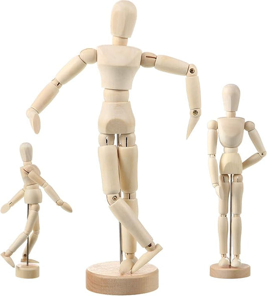 Sumind 3 Pack 12 8 5.5 Artist Wooden Manikin Flexible Jointed Mannequin Moveable Human Figure Model Wood Manikin with Stand for Home Office Decoration Drawing Painting Supplies