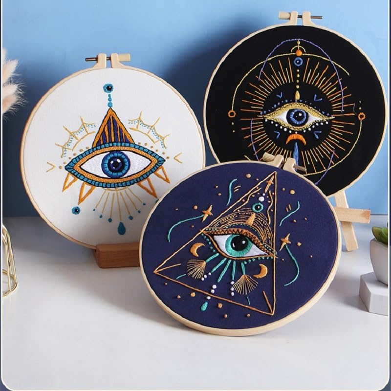 Konrisa 3 Pcs Embroidery Kits with Tarot Cards and Eyes Pattern, Stamped Embroidery Starter Kit for Beginners Adults Needlepoint Kits DIY Sewing Cross Stitch Practice Kit Home Decoration - Image 5