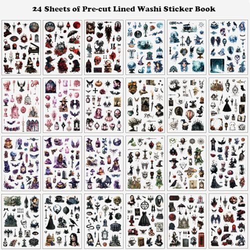 Vintage Scrapbook Stickers Book with 557pcs Stickers for Junk Journal Supplies, Aesthetic Washi Sticker Book for Journaling Dark Night Theme Ephemera for Junk Journal, Scrapbooking Supplies for Adults - Image 2