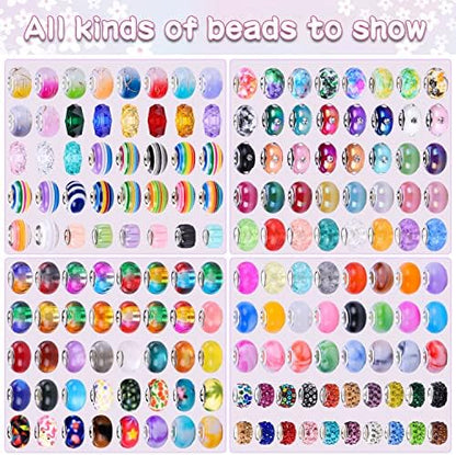 Aipridy 224 Pcs Large Hole European Beads, Craft Supplies Kit, Assorted Mixed Color Lampwork Spacer Beads for DIY Bracelet Jewelry Making224, Mixed Pack by Style(14) - Image 3