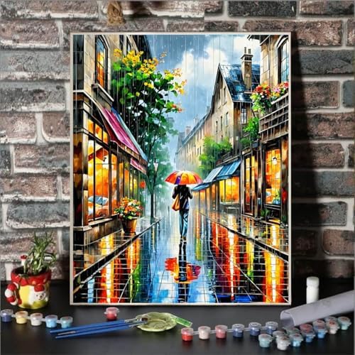 Lovepefe Rain Street Paint by Numbers Kit for Adults Beginners Loneliness Girl Oil Painting Kit Adult Paint by Number Kits on Canvas DIY Painting Art by Numbers for Gifts Home Wall Decor 16x20 Inch - Image 4