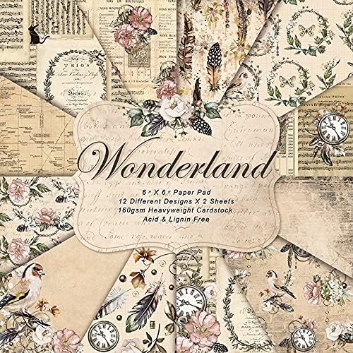 DESEACO Scrapbook Paper 6x6 Vintage Floral Designs – 24 Sheets Single-Sided Cardstock for Junk Journal, Cardmaking, DIY Crafts, Decoupage, Scrapbooking Background Paper Pad