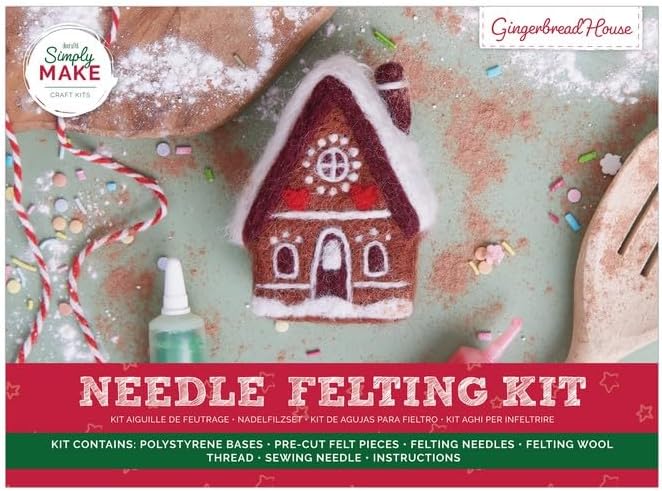 Simply Make Needle Felting Kit Christmas Gingerbread House, Including Wool, Needles, Tools, Beginners, Needle Felting Craft Kits, Starter Hobby Craft, Decoration, Gift, Hobbies for Crafty Enthusiasts by Unknown