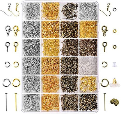 Paxcoo 2880 Pcs Jewelry Making Findings Supplies Kit with Open Jump Rings, Lobster Clasps, Crimp Beads, Screw Eye Pins, Head Pins, Earing Hooks and Earing Backs by PAXCOO