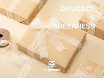 Vitalizart Ivory Cream Ribbon Organza Sheer Ribbon 1 inch x 30Yd Handmade Fabric Ribbons for Gift Wrapping Christmas Tree Crafts Bows Wedding Invitations Wreaths Wrap