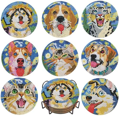 DOTZSO Diamond Art Coaster Kit 8Pcs Dog Diamond Painting Coaster 4×4in by DOTZSODiamondPainting