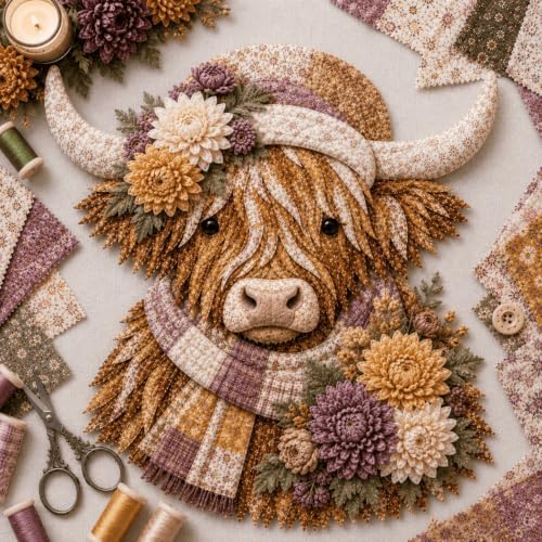 Birth Flower Highland Cow 3D Layered Fabric Art DIY Kit for Adults (E1PC) by Unknown