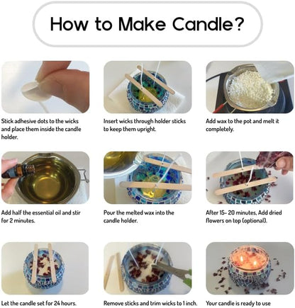 KRAFTSTORIES Candle Making Kit for Adults – DIY Candle Making Set with Natural Soy Wax, Wicks, Essential Oils, Dried Flowers & 4 Turkish Mosaic Glass Jars – Handmade Arts & Crafts Complete Gift (4) - Image 6