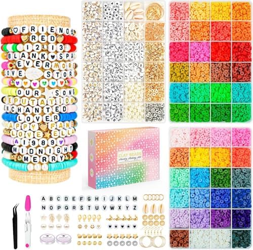 Friendship Bracelet Kit, 14,000pcs 48 Colors Clay Beads for Jewelry Making by Sistenia