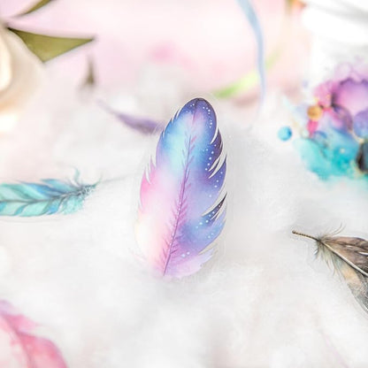 100 Pieces Vintage Fantasy Feather PET Stickers, Aesthetic Decorative Colorful Feather Stickers for Scrapbooking DIY Diary Junk Journal Handbook Album Decoration Journaling Scrapbooking Supplies
