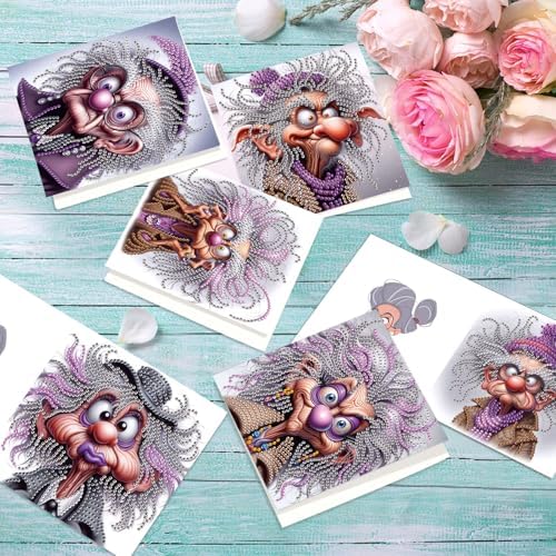 6pcs Diamond Painting Greeting Card with envelopes, DIY Crazy Old Man Diamond Art Greeting Card for Blessing and Wish Special Shaped Arts Crafts for Christmas Birthday Thanksgiving Day Holiday - Image 5