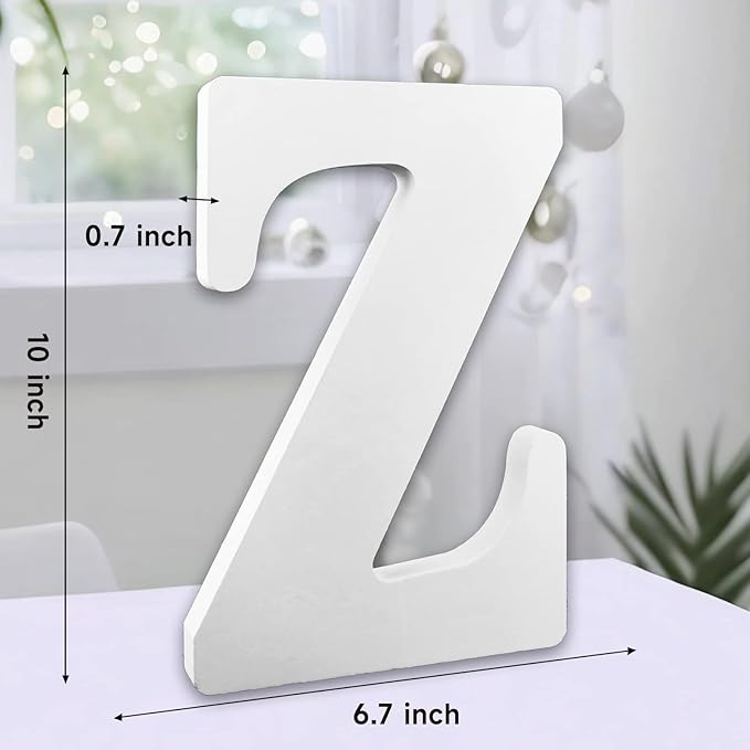 AOCEAN 10 Inch White Big Wood Letters, Unfinished Wooden Letters for Wall Decor Decorative Standing Letters Slices Sign Board Decoration for Craft Home Party Projects (Z)