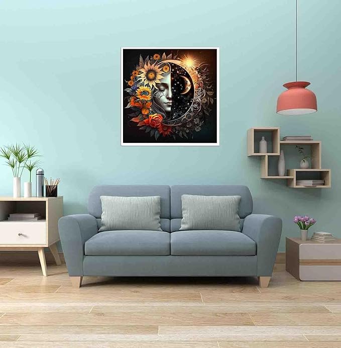 DYAIANGMU Stamping Cross Stitch Kit,Day and Night Sunflower Cross Stitch Kit for Adult Beginners, Full Line DIY Cross Stitch Stitching Kit for Home Decor Cross Stitch Patterns 13.7x13.7 inches